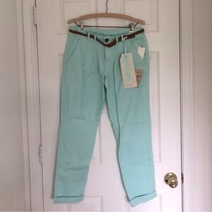 Highway Jeans Mint Green Boyfriend Pants with Braided Belt